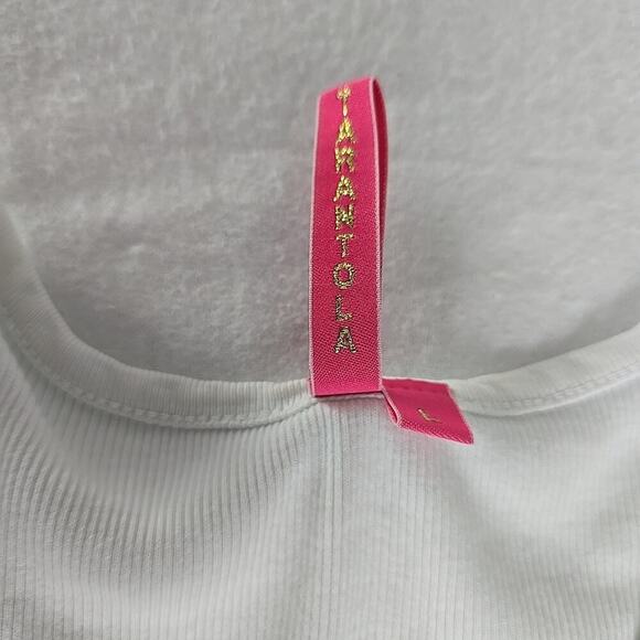 Charlotte Tarantola Ribbed Crystal Button White Fitted Cap Sleeve Top L Y2K‎ - Picture 7 of 10